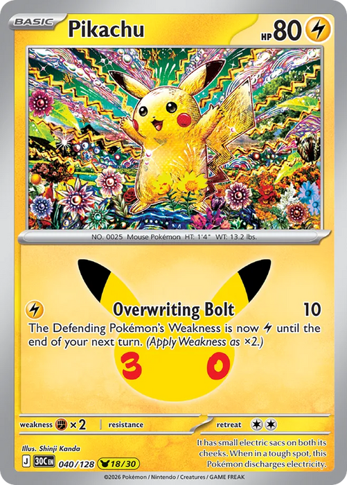Pokemon Pikachu Shinji Kanda Pikachu Rare 30th Celebration 30C 040/128 English Single Card