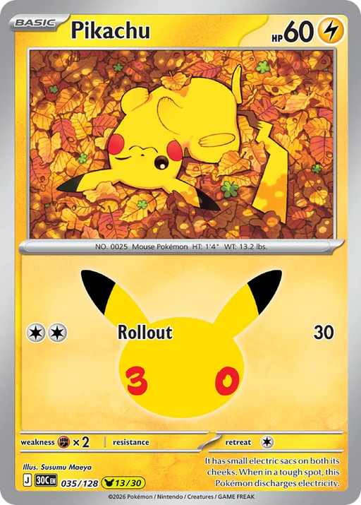 Pokemon Pikachu Susumu Maeya Pikachu Rare 30th Celebration 30C 035/128 English Single Card