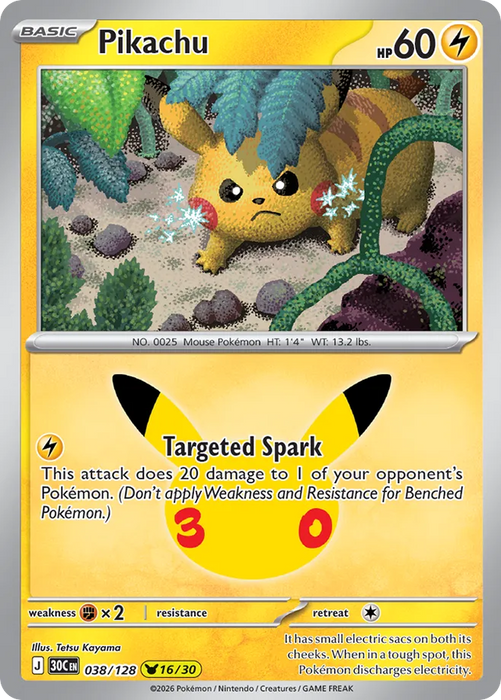 Pokemon Pikachu Tetsu Kayama Pikachu Rare 30th Celebration 30C 038/128 English Single Card