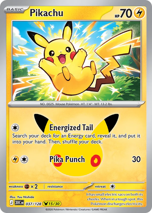 Pokemon Pikachu Yuu Nishida Pikachu Rare 30th Celebration 30C 037/128 English Single Card