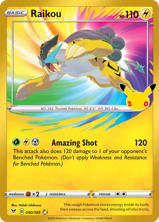 Pokemon Raikou Classic Holo 30th Celebration 30C 050/185 English Single Card