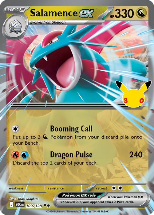 Pokemon Salamence ex Holo 30th Celebration 30C 109/128 English Single Card