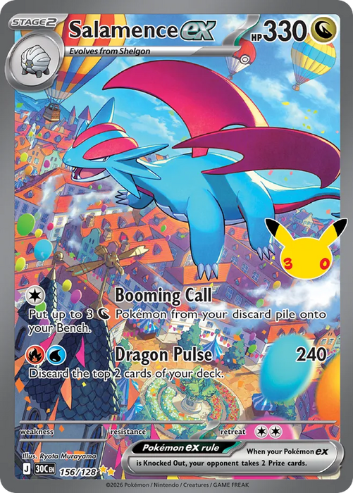 Pokemon Salamence ex SIR 30th Celebration 30C 156/128 English Single Card