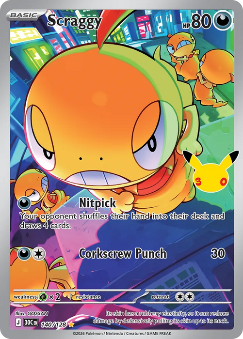Pokemon Scraggy IR 30th Celebration 30C 140/128 English Single Card