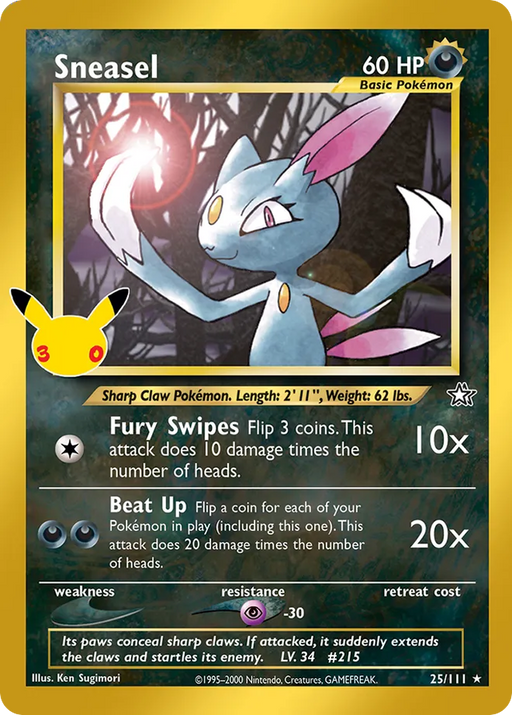 Pokemon Sneasel Classic Holo 30th Celebration 30C 025/111 English Single Card
