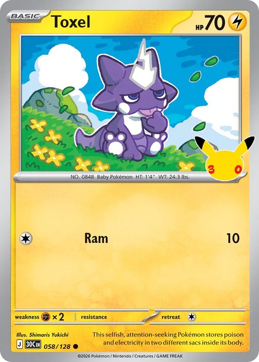Pokemon Toxel Holo 30th Celebration 30C 058/128 English Single Card