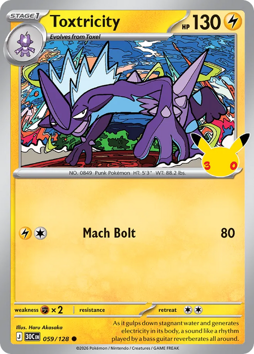 Pokemon Toxtricity Holo 30th Celebration 30C 059/128 English Single Card