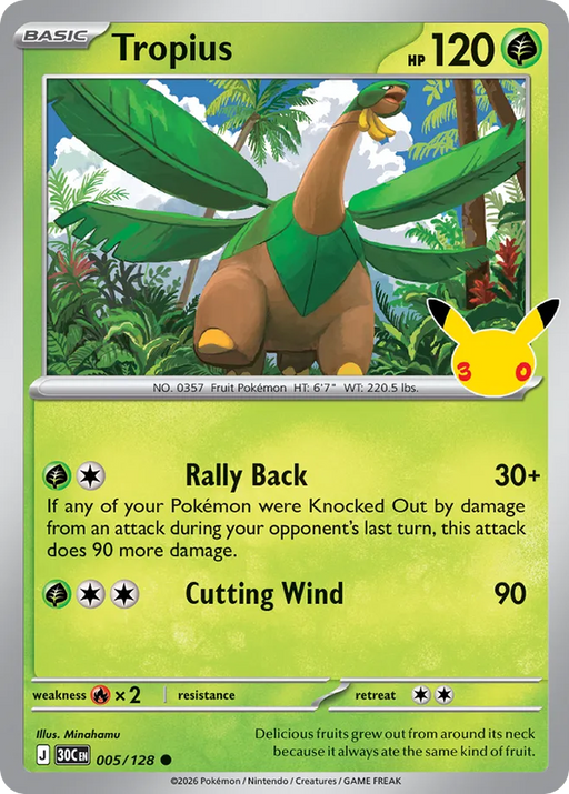 Pokemon Tropius Holo 30th Celebration 30C 005/128 English Single Card