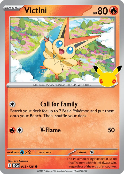 Pokemon Victini Holo 30th Celebration 30C 013/128 English Single Card