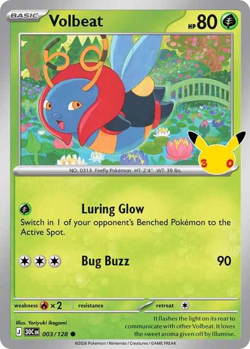 Pokemon Volbeat Holo 30th Celebration 30C 003/128 English Single Card