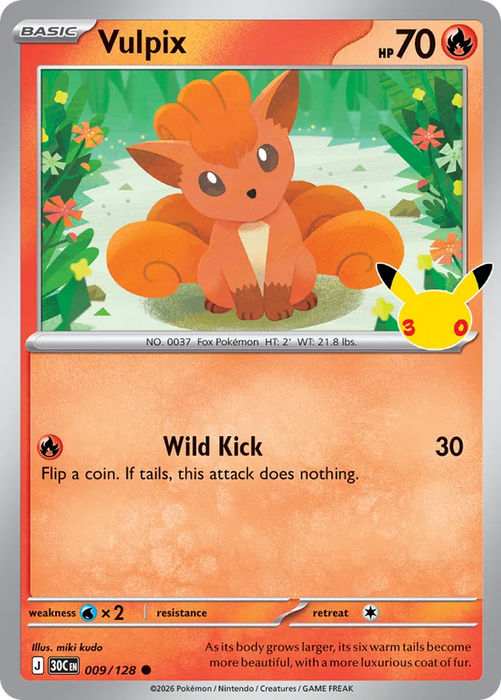 Pokemon Vulpix Holo 30th Celebration 30C 009/128 English Single Card