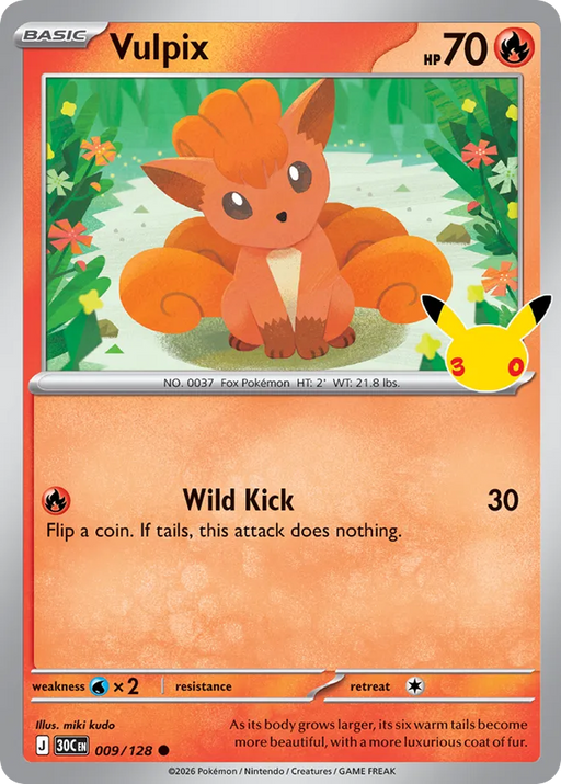 Pokemon Vulpix Holo 30th Celebration 30C 009/128 English Single Card