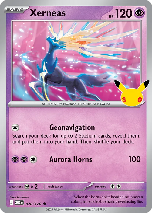 Pokemon Xerneas Holo 30th Celebration 30C 076/128 English Single Card