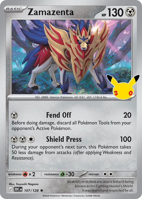 Pokemon Zamazenta Holo 30th Celebration 30C 107/128 English Single Card