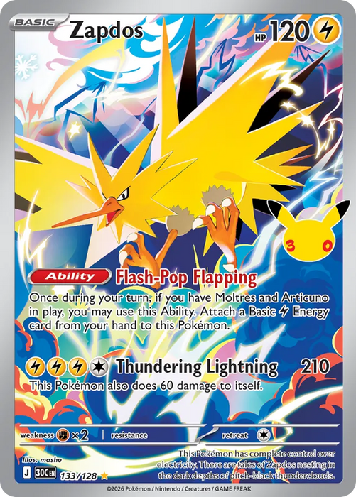 Pokemon Zapdos IR 30th Celebration 30C 133/128 English Single Card