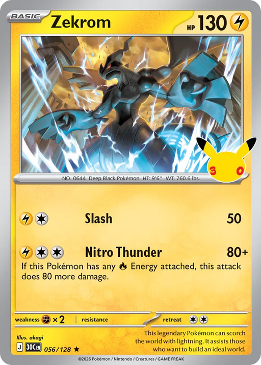 Pokemon Zekrom Holo 30th Celebration 30C 056/128 English Single Card