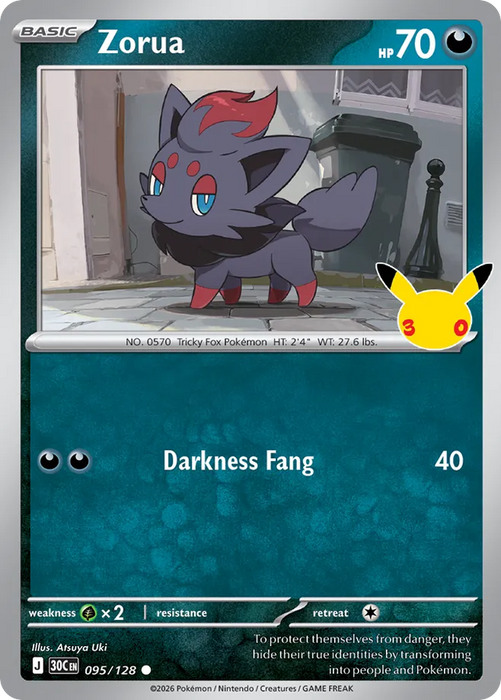 Pokemon Zorua Holo 30th Celebration 30C 095/128 English Single Card